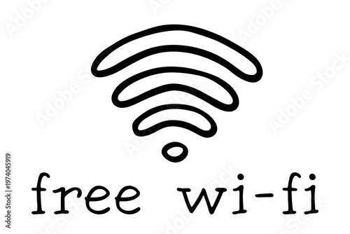 Hand drawn free wifi spot zone sign Public wi-fi area sign Wireless internet clipart in doodle style Single element for print, web, design, decor 3G, 4G, 5G, 6G, IoT