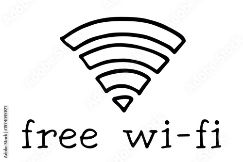 Hand drawn free wifi spot zone sign Public wi-fi area sign Wireless internet clipart in doodle style Single element for print, web, design, decor 3G, 4G, 5G, 6G, IoT