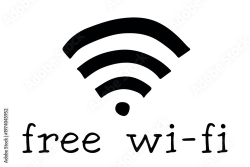 Hand drawn free wifi spot zone sign Public wi-fi area sign Wireless internet clipart in doodle style Single element for print, web, design, decor 3G, 4G, 5G, 6G, IoT
