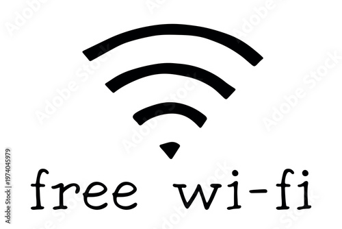 Hand drawn free wifi spot zone sign Public wi-fi area sign Wireless internet clipart in doodle style Single element for print, web, design, decor 3G, 4G, 5G, 6G, IoT