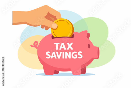 Konstfotografi Tax Savings Concept with Hand Putting Coin in Piggy Bank Vector
