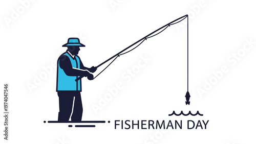 Man Fishing with Rod and Line.