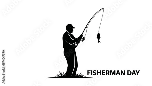 Man Fishing with Rod and Reeling.