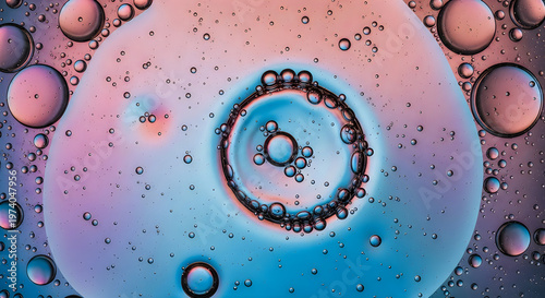 Colorful water droplets in a swirling spiral pattern