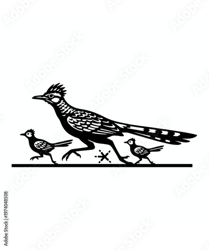 family of northern flicker woodpeckers perched on branch vector illustration