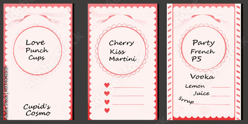 Vintage style drink recipe cards for love punch martini and french 75