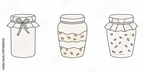 Three sketched jars with varying fills and decorative lids are shown