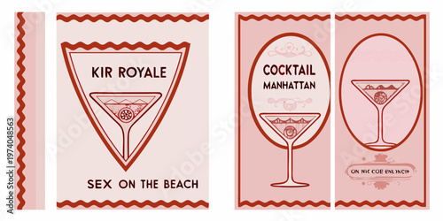 Vintage cocktail menu cards featuring classic drink recipes and designs
