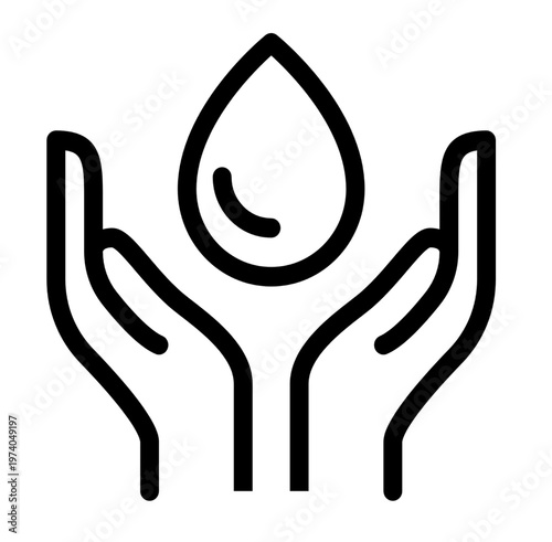 Water drop in hands vector illustration, filled design editable stroke.
