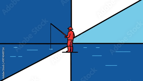 Man Fishing on White Iceberg Edge.