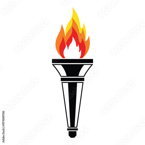 Torch with yellow orange and red flames burning on top  symbol of freedom and hope icon