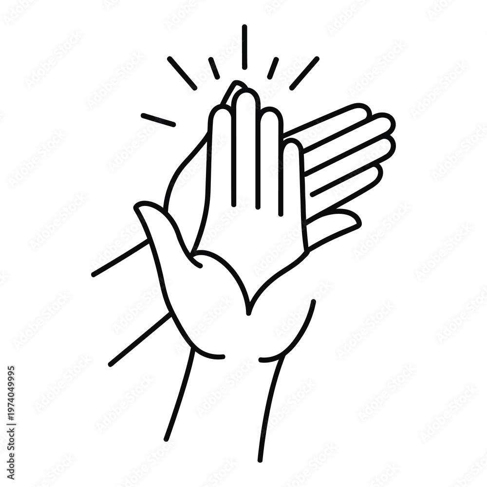 Obraz premium Two hands high five each other with lines indicating motion and excitement icon