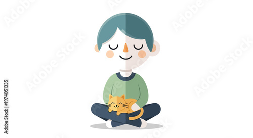 A cartoon illustration celebrates National Pet Day, showing a smiling character sitting cross-legged and hugging a small orange cat, conveying excitement for animal welfare against a clean