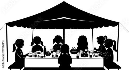 a black silhouette of a family enjoying a meal together under a tent on transparent background silhouette high quality professional detailed modern elegant stylish clean crisp