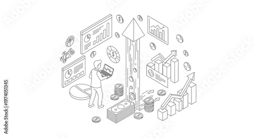 Isometric Business Growth and Financial Success Concept.
