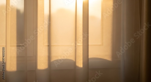 Subtle sunlight ambiance filtering softly through sheer window curtain