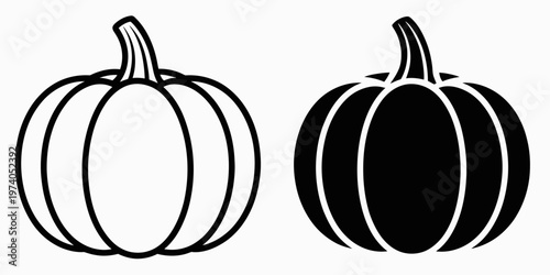 Two black and white pumpkin with different shading styles outline