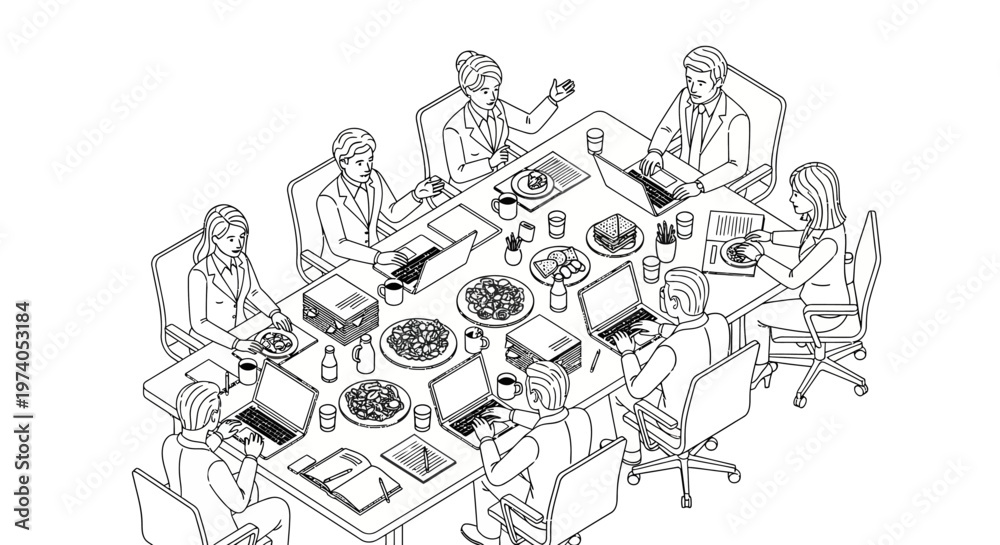 Obraz premium Business meeting with diverse professionals collaborating around a conference table.