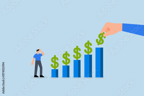 Investment dividends growth, Businessman places dollar sign on a chart displaying financial growth