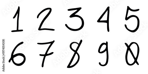Hand drawn black numbers 1 2 3 4 5 6 7 8 9 0 Stylish brush painted numbers doodle Count, math, kids education
