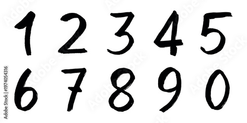 Hand drawn black numbers 1 2 3 4 5 6 7 8 9 0 Stylish brush painted numbers doodle Count, math, kids education