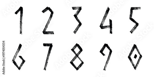 Hand drawn black numbers 1 2 3 4 5 6 7 8 9 0 Stylish brush painted numbers doodle Count, math, kids education