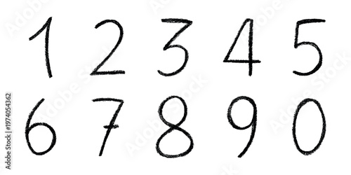 Hand drawn black numbers 1 2 3 4 5 6 7 8 9 0 Stylish brush painted numbers with pencil texture Count, math, kids education