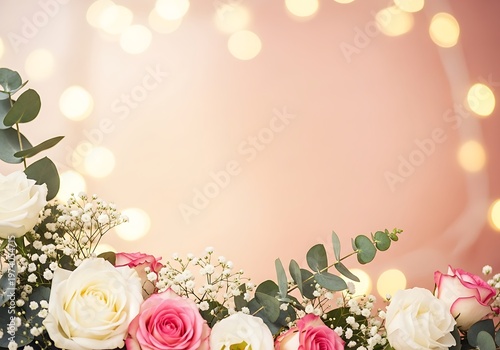 Romantic Floral Arrangement with Bokeh Lights against a Rosy Backdrop