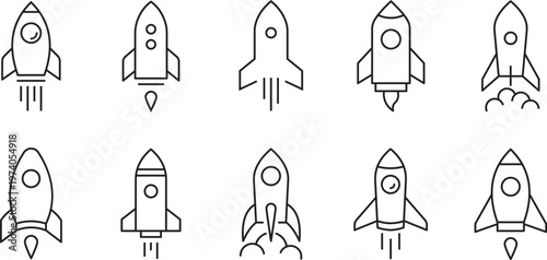 Rocket Icon Set Launch Rocket Icons Stock Vector