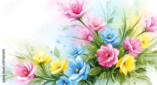 Watercolor bloom arrangement with soft pastel colors and gentle foliage