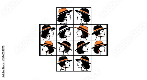 Artistic Mosaic of Women in Hats - A Vintage Fashion Collage.