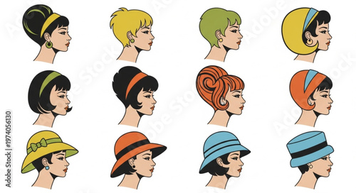 Vintage Hairstyle Collection - A Retro Fashion Illustration.
