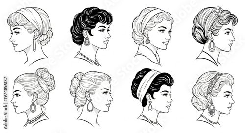 Elegant Women Portraits - A Collection of Diverse Hairstyles and Accessories.