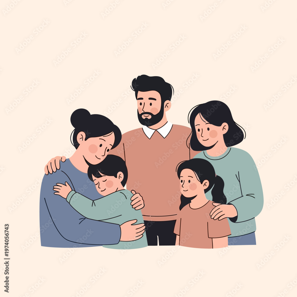 Obraz premium Illustration of Happy Family with Children.