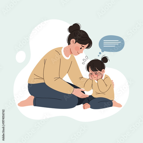 Mother and Daughter Sitting Together on Floor.