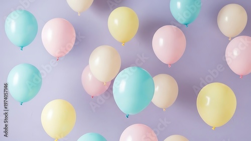 Pastel Balloons on Lilac Backdrop Create a Cheerful Celebration Aesthetic