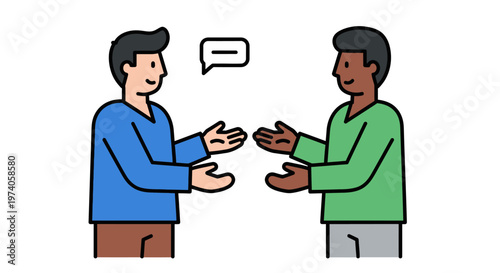 Diverse People in Engaging Dialogue Modern Flat Vector Illustration of Open Communication and Idea Exchange