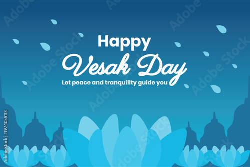 Happy Vesak Day Greeting Card with Candle and Lotus Flowers