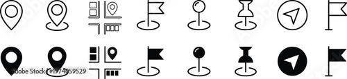 Map pin location icon set. Map markers isolated on white background. Black pointer GPS location symbol. Vector illustration.