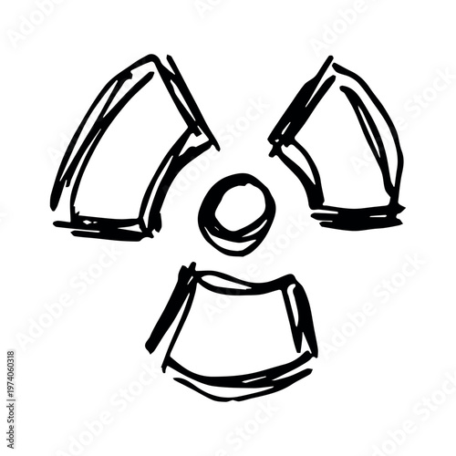Hand drawn radiation sign Nuclear radiation hazard symbol Radioactive danger warning sign clipart in doodle style Nuclear safety Radioactive waste Single element for print, web, design, decor