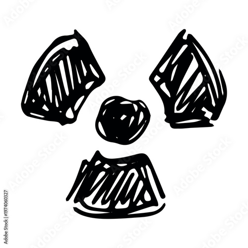 Hand drawn radiation sign Nuclear radiation hazard symbol Radioactive danger warning sign clipart in doodle style Nuclear safety Radioactive waste Single element for print, web, design, decor