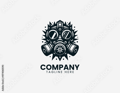 Gas mask with spike elements in clean modern black vector logo illustration style on a white background
