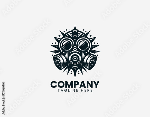 Gas mask with spike elements in clean modern black vector logo illustration style on a white background