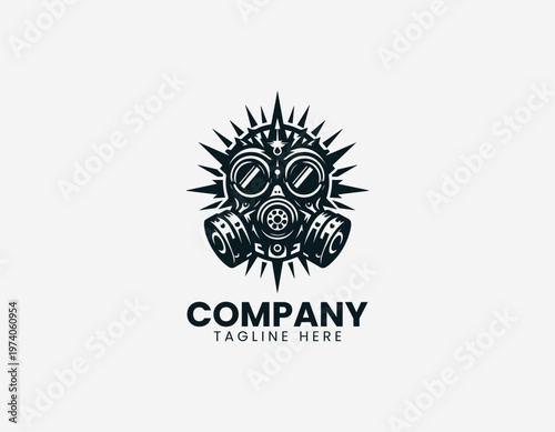 Gas mask with spike elements in clean modern black vector logo illustration style on a white background