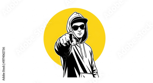 Stylized Illustration of a Hooded Figure Pointing Forward with Confidence.