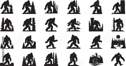 Bigfoot Silhouette Icons Set for Design and Illustration Projects