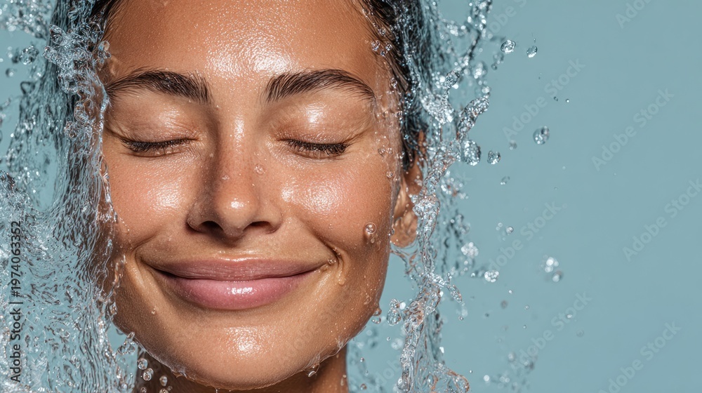 Naklejka premium Woman with water splashing on face