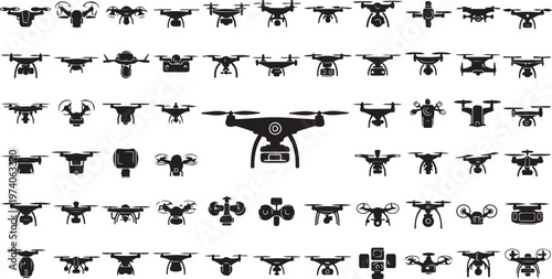 Drone and various unmanned aerial vehicle icons on display