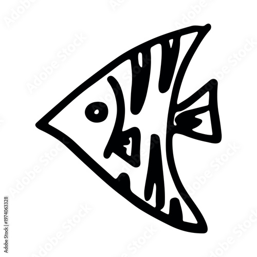 Hand drawn happy funny cute fish Adorable friendly kawaii tropical fish Underwater world sea life ocean Fishing seafood For design, kids print, kids books, nursery decor, coloring pages, logo