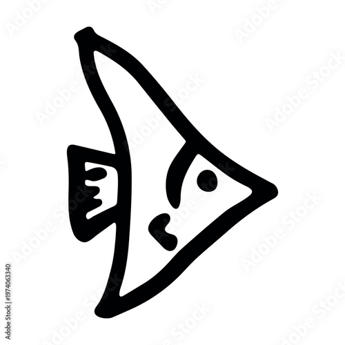 Hand drawn happy funny cute fish Adorable friendly kawaii tropical fish Underwater world sea life ocean Fishing seafood For design, kids print, kids books, nursery decor, coloring pages, logo